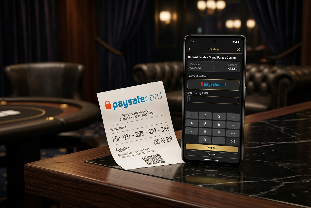 Przykładowy kupon Paysafecard używany do wpłat w kasynie