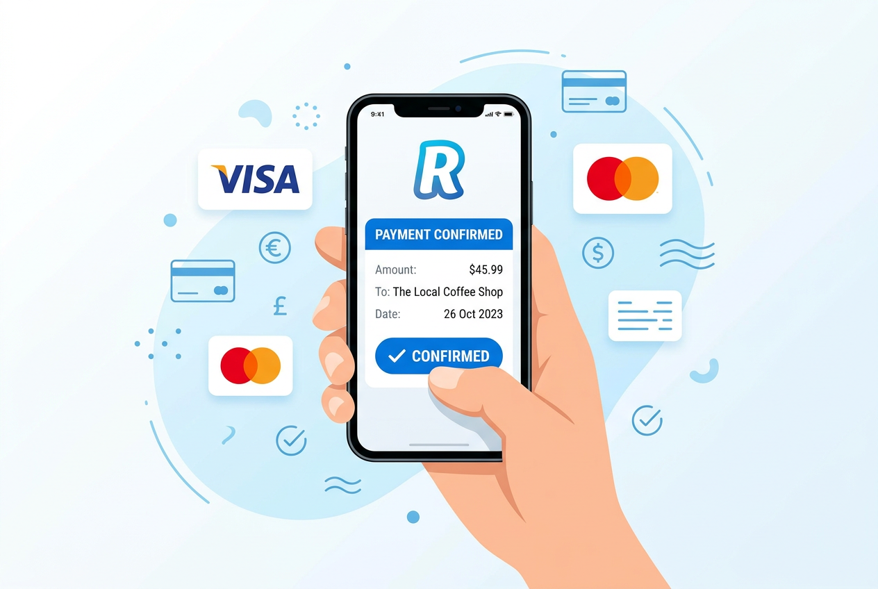 Osoba trzymająca smartfon z powiadomieniem aplikacji Revolut o zatwierdzeniu płatności w kasynie online